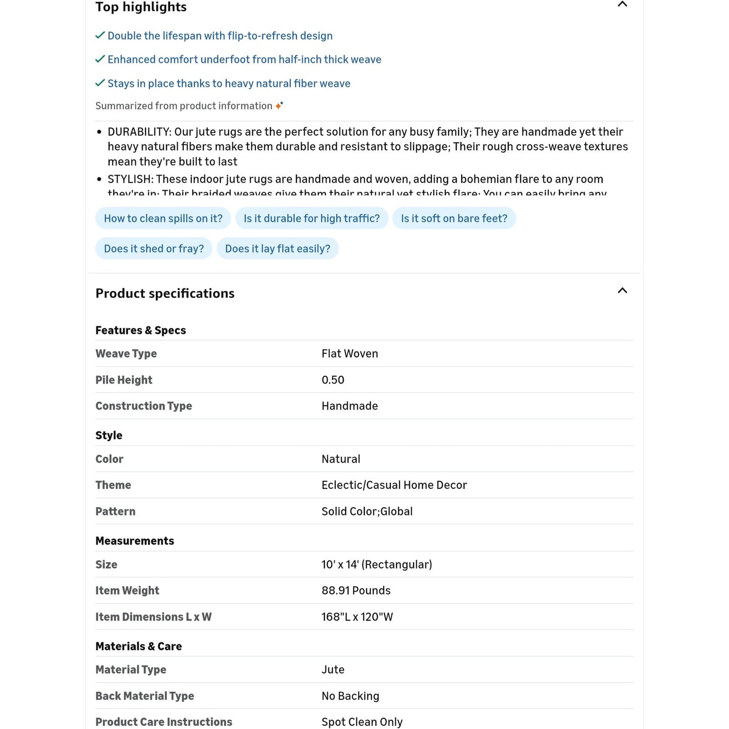 Area rug JONATHAN Y Pata Hand Woven Chunky Jute Natural Indoor Area Rug, 10x14,