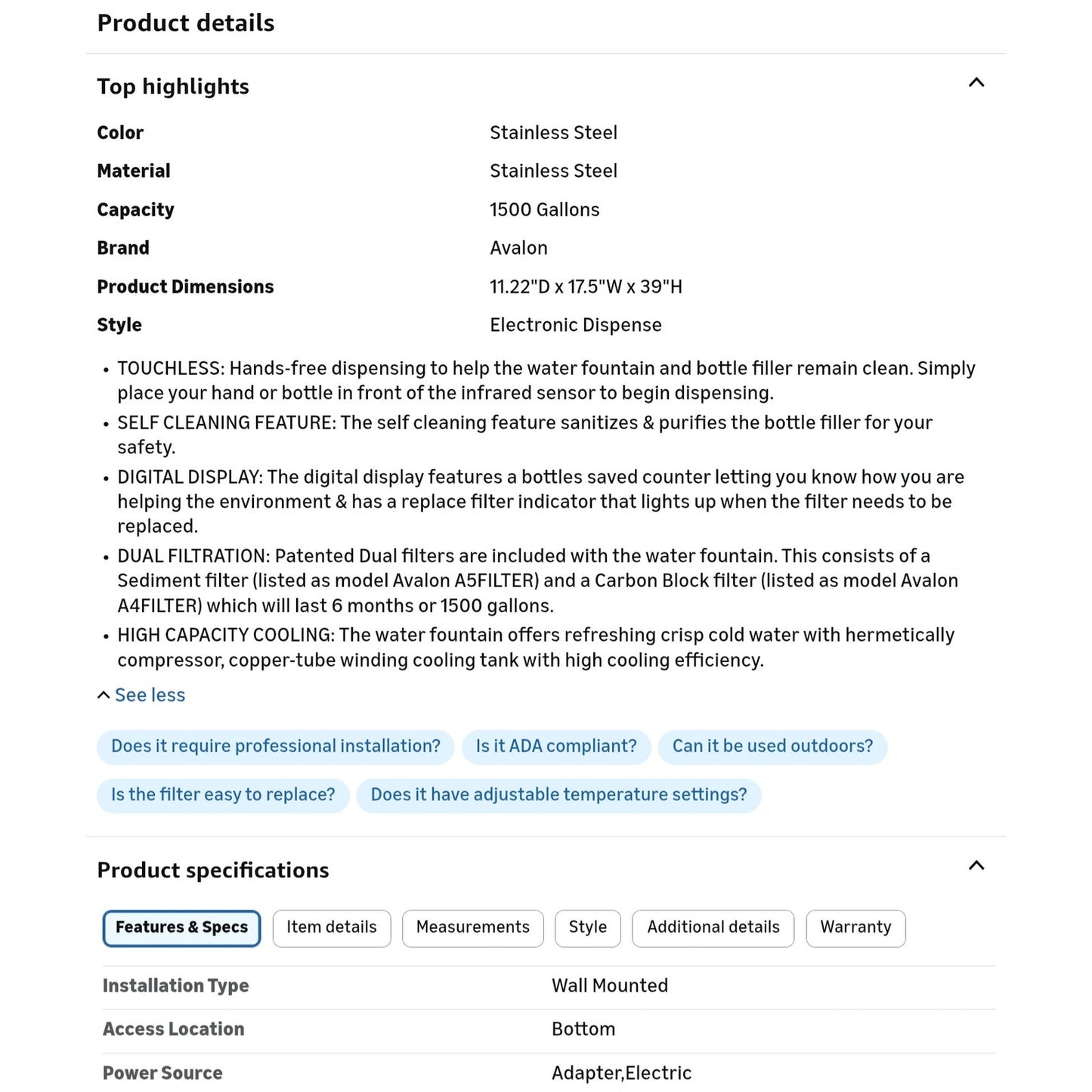 Avalon Wall Mounted Water Fountain with Bottle Filling Station, High Capacity Cooling,