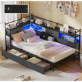 YITAHOME Twin Corner Bed Frame with Bookcase Storage and Led Lights