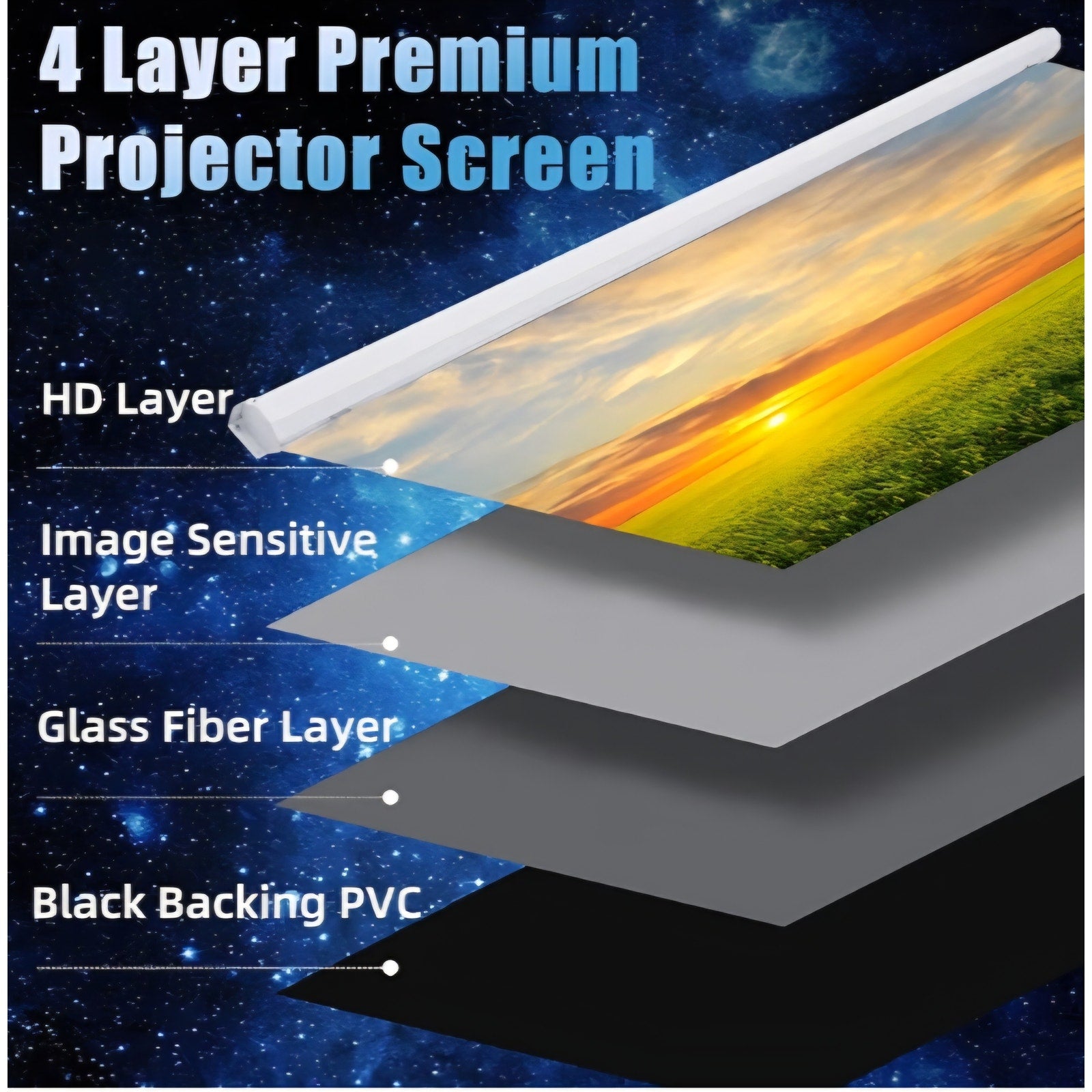 Pull Down Projector Screen Motorized 84 Inch 16:9 HD Electric Small Projector Screen Portable