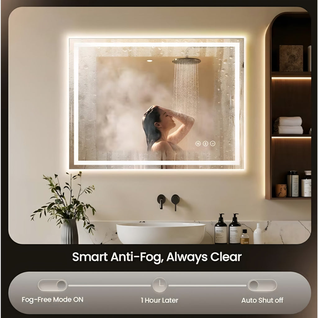 48X48 LED Bathroom Mirror with Lights, Anti-Fog, Backlit + Front Lit, Lighted Bathroom Vanity Mirro