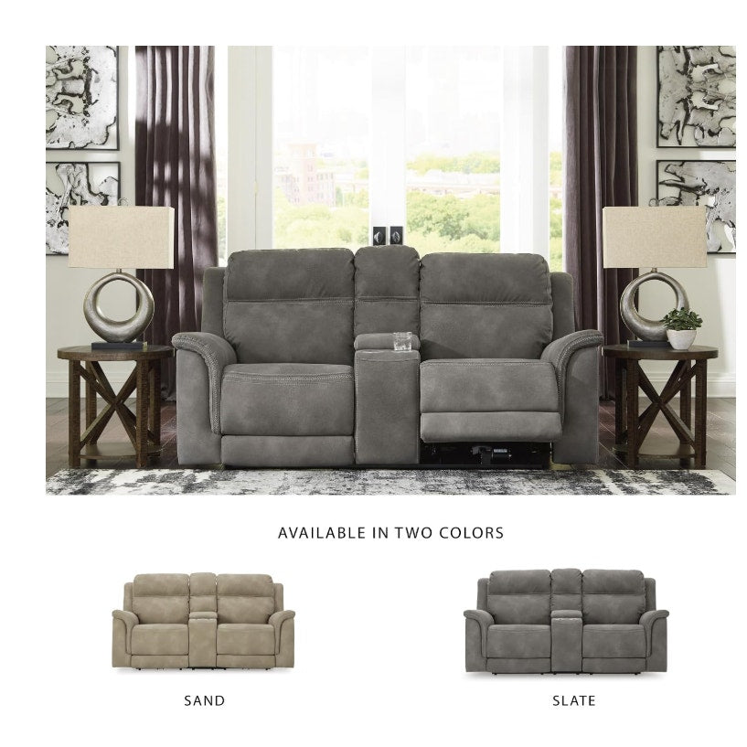 Signature Design by Ashley Power Reclining Loveseat Sofa with Console Faux leather look