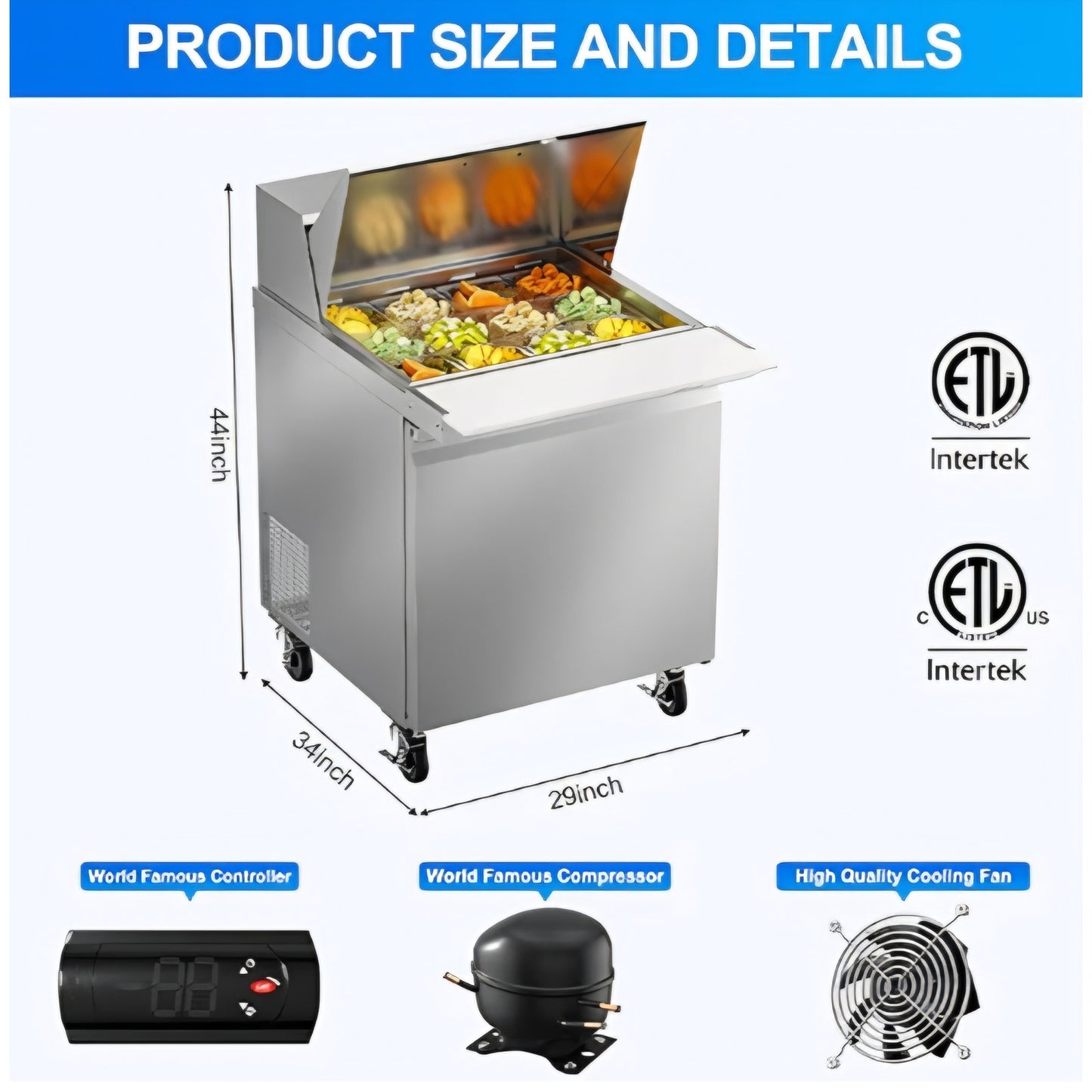 29" W Commercial Sandwich Salad Prep Table Mega Top Refrigerator, 7.6 Cu.ft Single Door Stainless