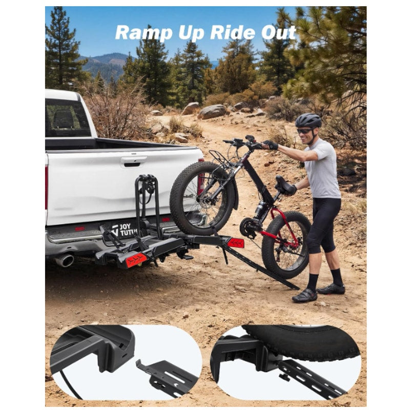 Hitch EBike Rack with Ramp for 2 E-Bikes, 200 LBS Capacity Electric Bike Rack for Cars SUVs Trucks