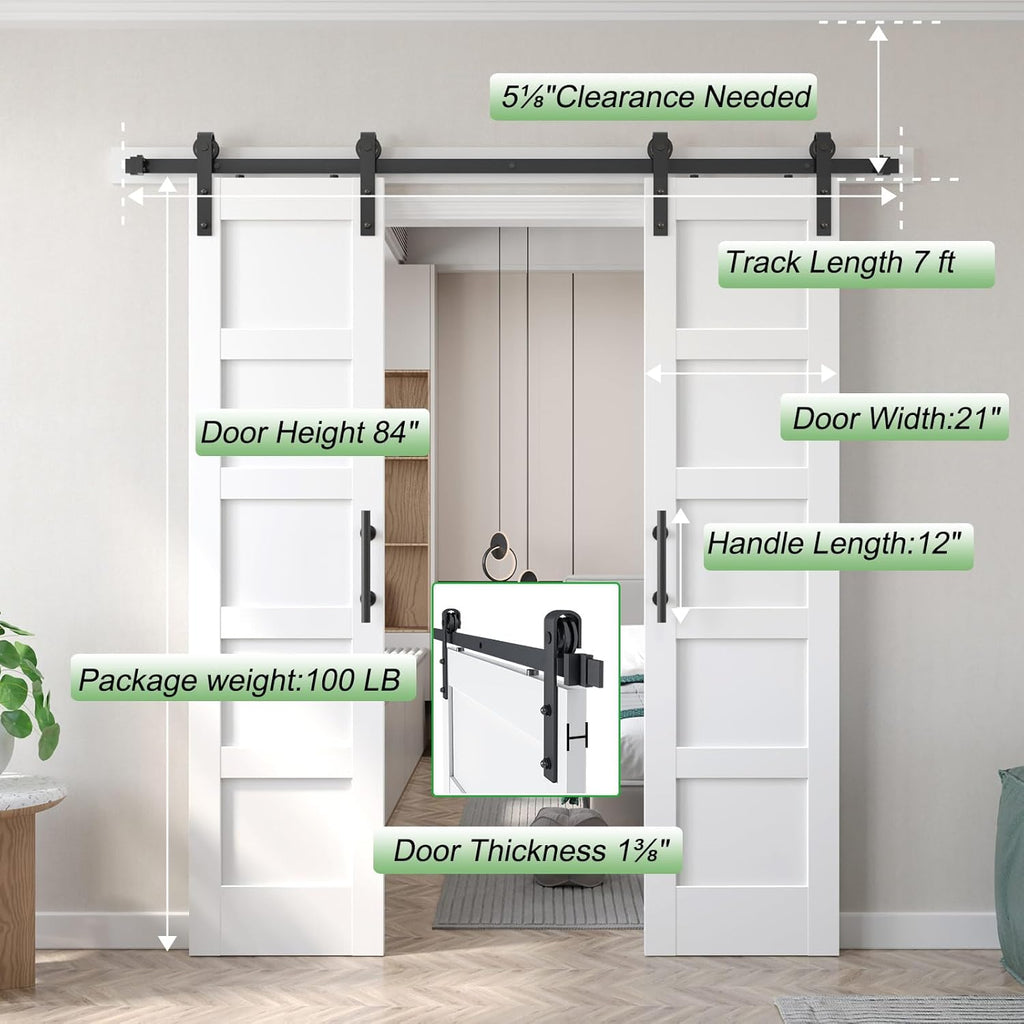 Fredbeck Double 21inx84in White Barn Door and 7FT Sliding Barn Door Hardware Kit Included,Solid