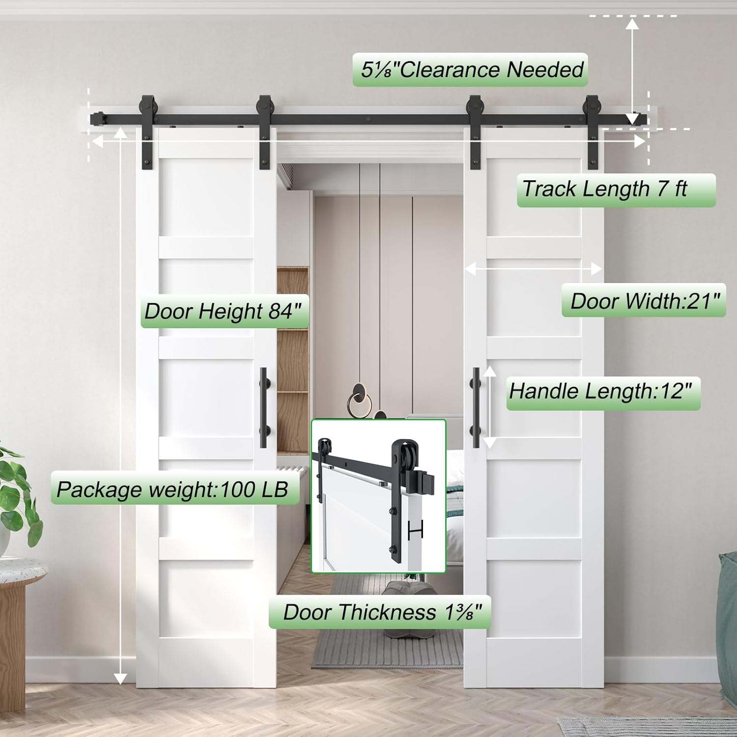 Fredbeck Double 21inx84in White Barn Door and 7FT Sliding Barn Door Hardware Kit Included,Solid