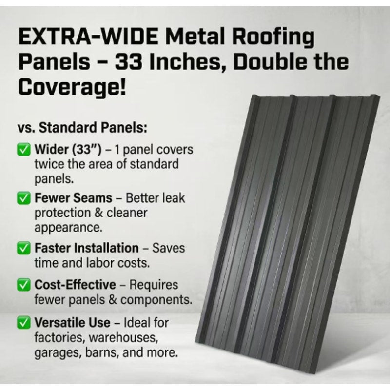 Extra-Wide Coverage Metal Roof Panels (62"x33") Corrugated Galvanized Steel with Screws