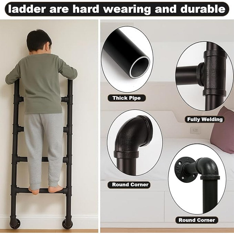 5 FT Black Wall Mounted Steel Ladder, 5-Step Egress Ladder for Window Well, Loft, Gym, Dorm, Iron