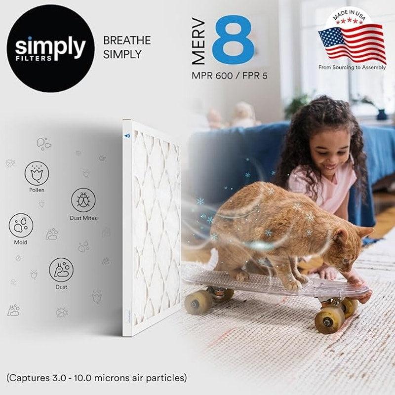 Simply 18x25x1 Air Filter, Merv 8, 6 Pack, For Home AC Furnace & HVAC. Size: 17.75"x24.75"x0.75"