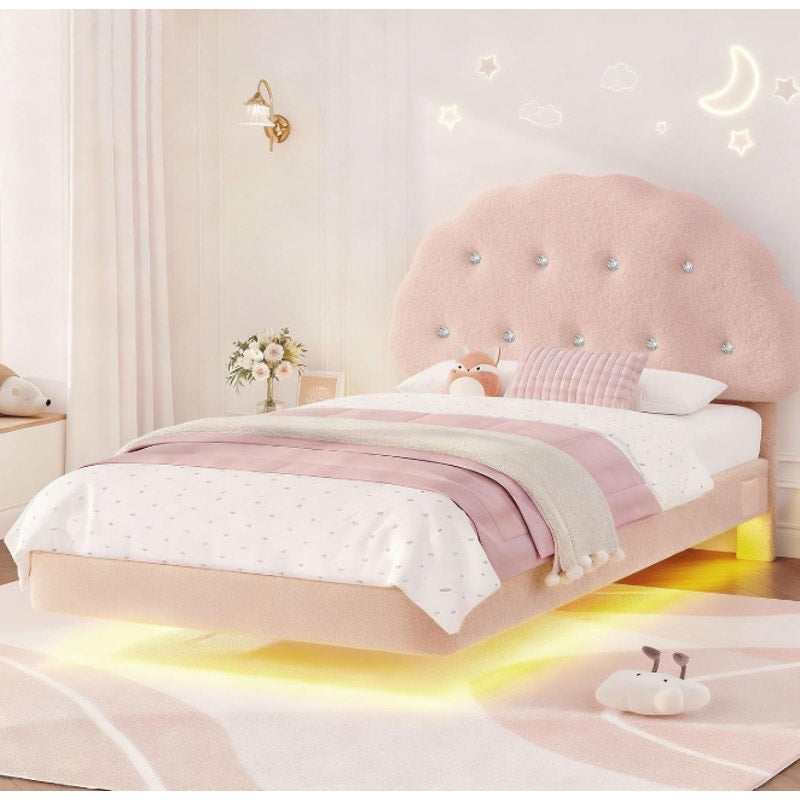 Decofy Full Size Bed Frame with Headboard and LED Lights, Cloud Floating Upholstered Bed Frames