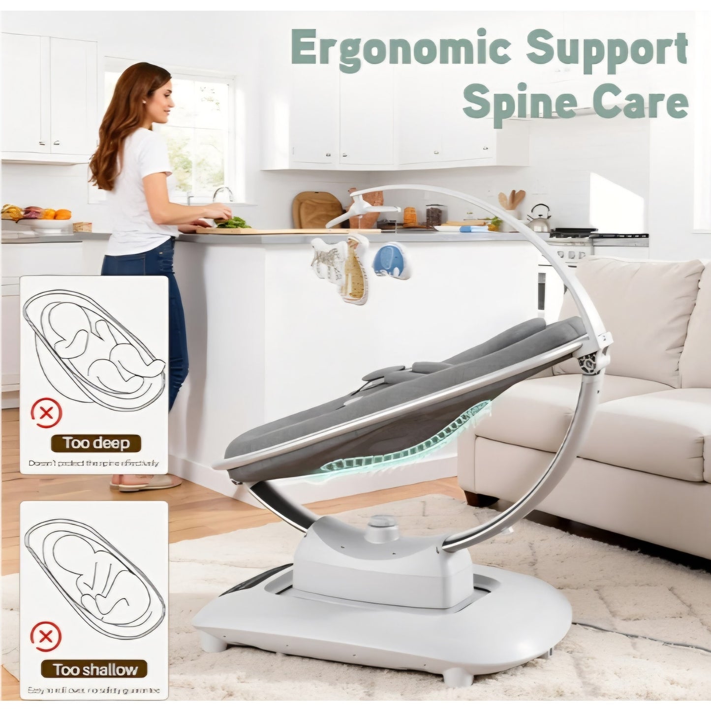 Luxury Electric Baby Swing Rocker for Infants, 5 Soothing Motions & Speeds, 3-Position Recline