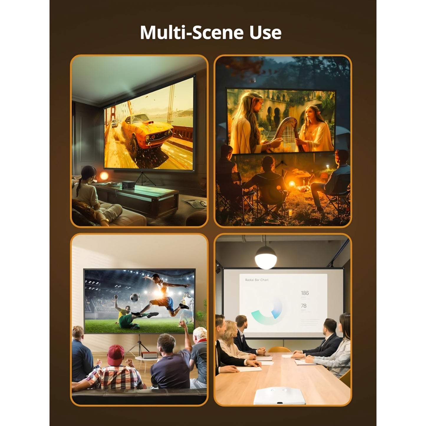Projector Screen with Stand 80 inch Indoor Outdoor Projector Screen 16:9, 4K HD