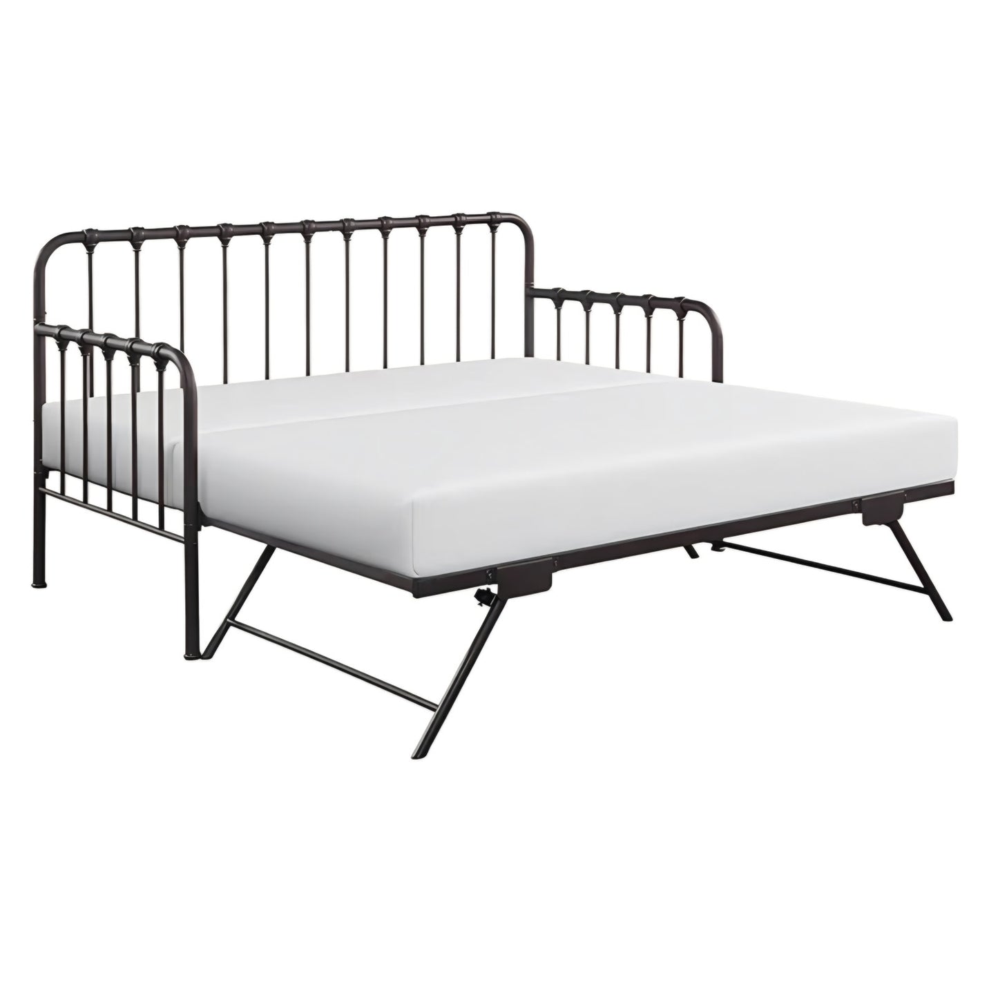 Twin bed Metal Daybed with Trundle Mattress Foundation with Steel Slat Support, Easy Assembly