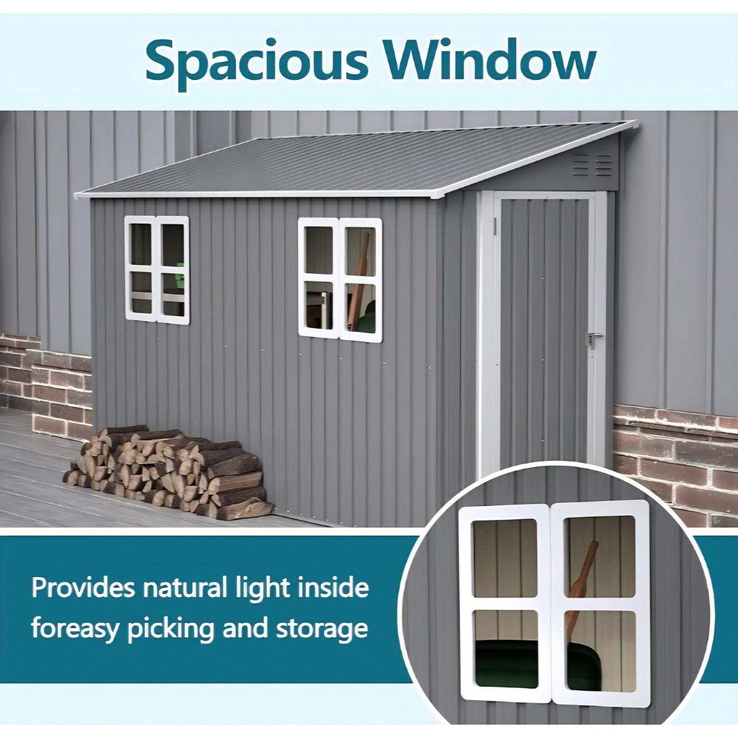 4 x 10 FT Metal Outdoor Storage Shed with Windows and Foundation, Lean to Storage Sheds w/Lockable