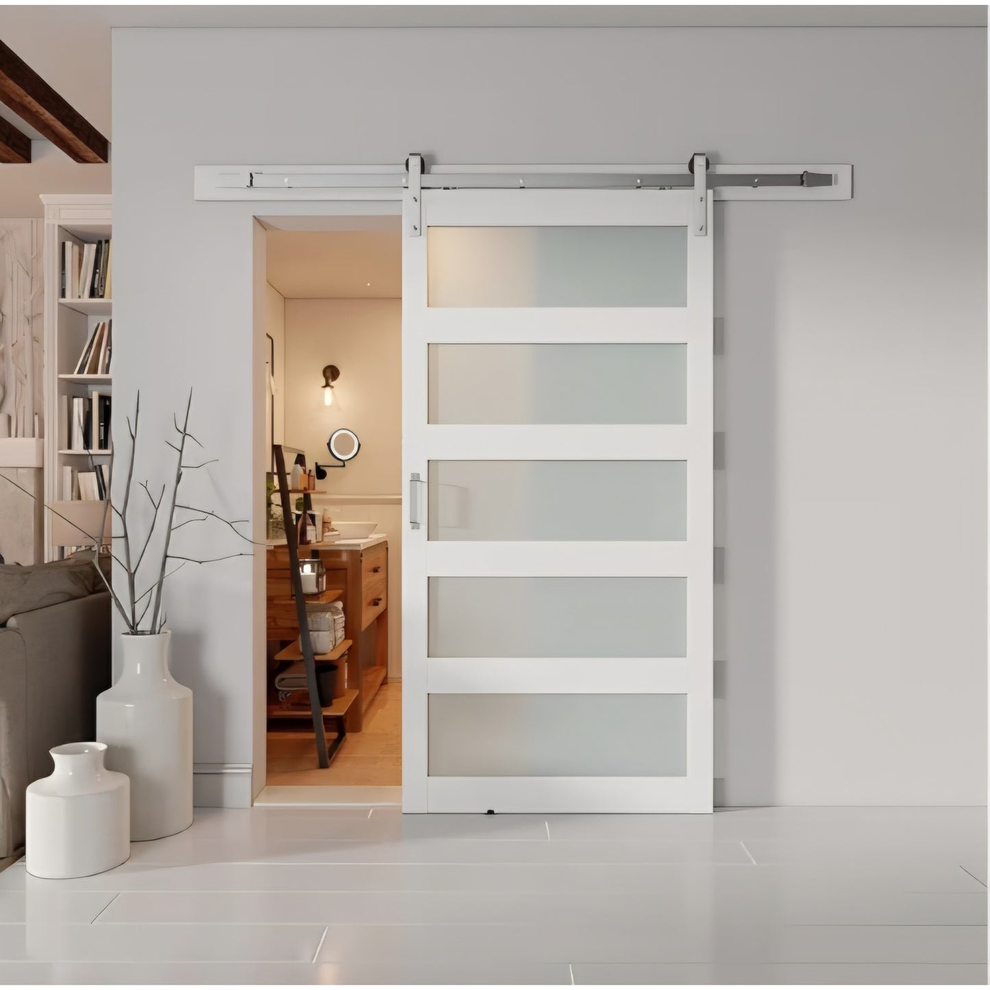 42'' x 84'' Glass Barn Door and 7 Ft Brushed Nickel Hardware Kit Included