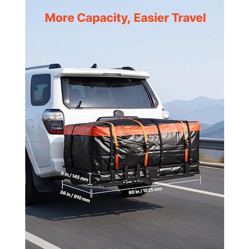 VEVOR Hitch Mount Cargo Carrier, 60" x 36" x 6" Folding Rear Luggage Rack Basket,  500LBS Capacity.
