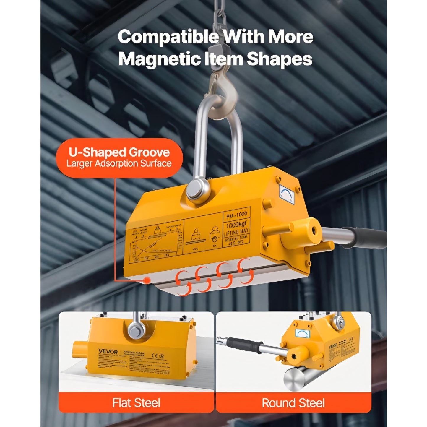 VEVOR Permanent Magnetic Lifter, 2200 lbs Pulling Capacity, Heavy Duty N42