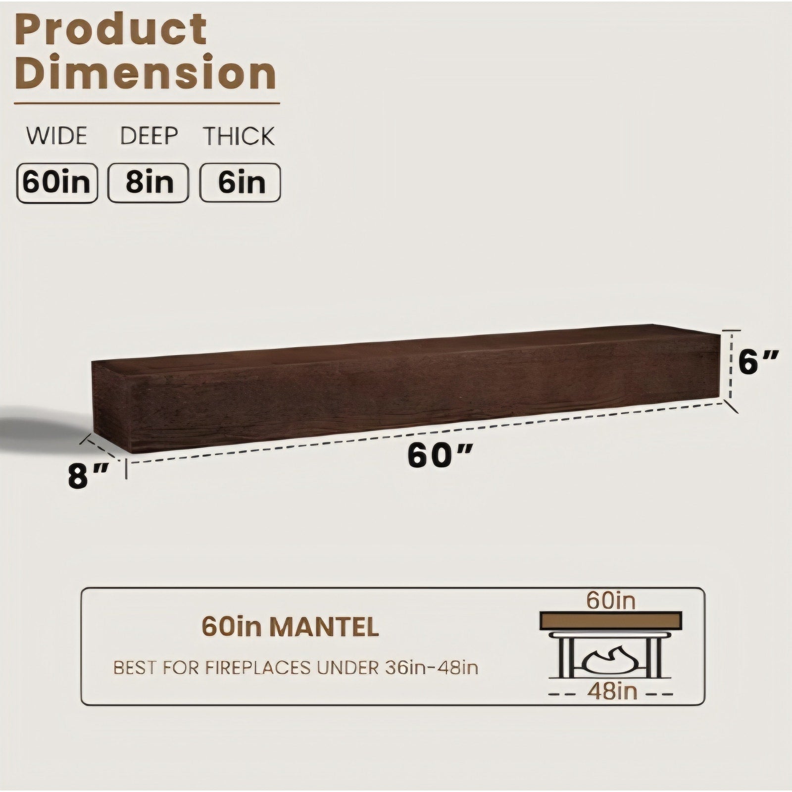 Fireplace Mantel Shelf 60 Inch,Handmade Rustic Solid Wood Mantles for Over Fireplace