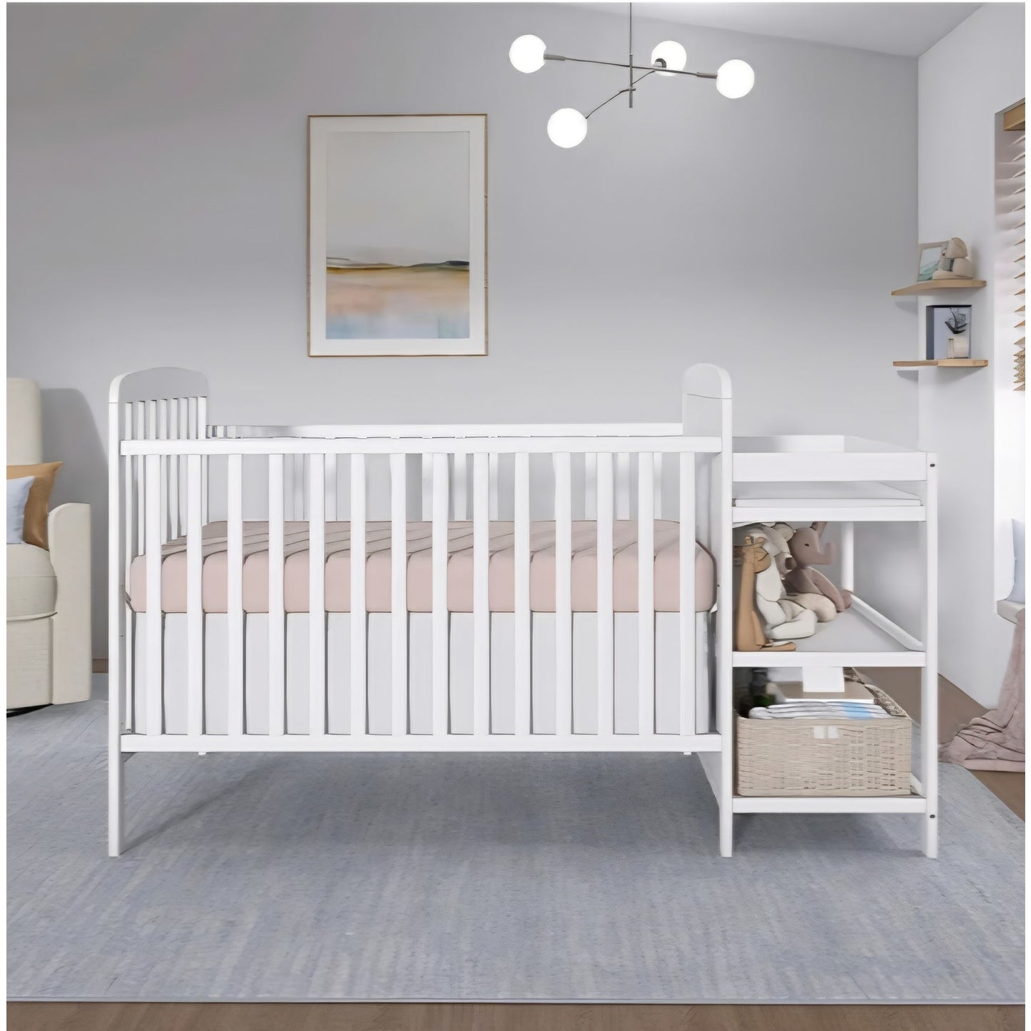 Dream On Me Anna 3-in-1 Convertible Full-Size Baby Crib & Changer with Storage in White