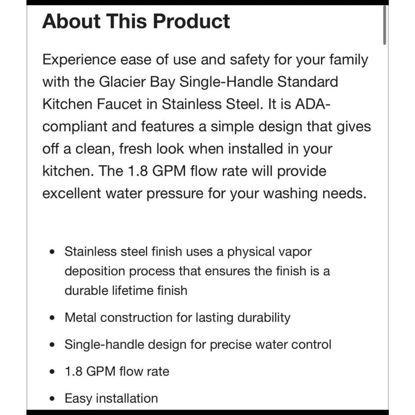 Glacier Bay Single-Handle Standard Kitchen Faucet in Stainless Steel