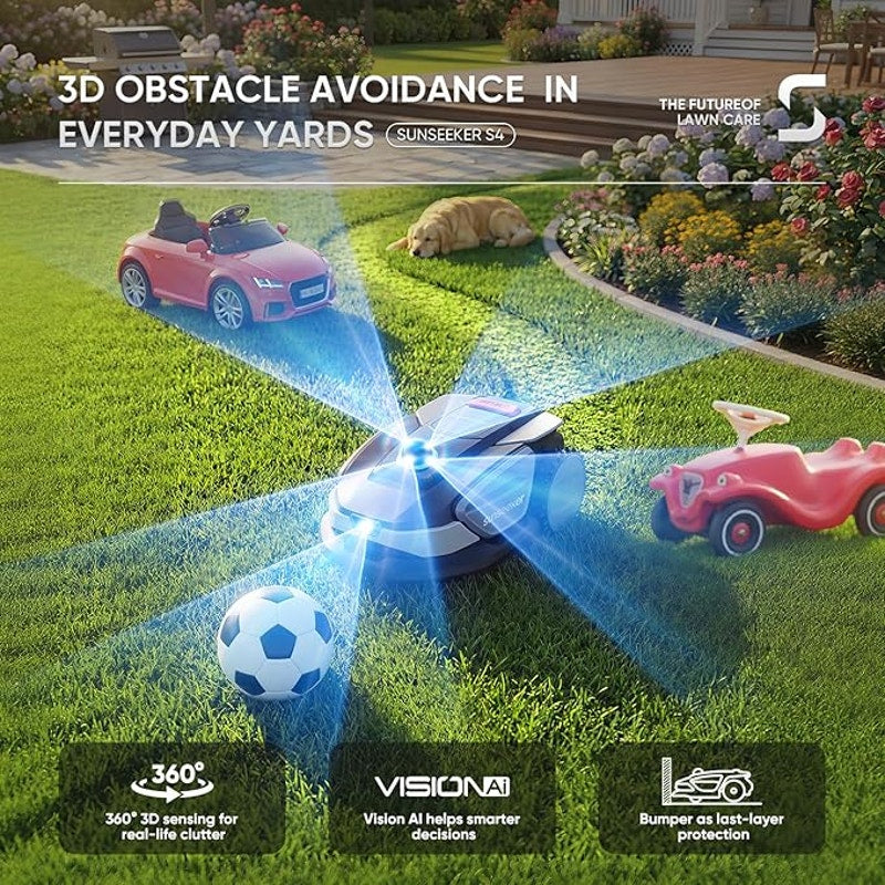 Sunseeker S4 LiDAR Robot Lawn Mower for Up to 0.25 Acre (1000 m²), Vision AI + 360° 3D LiDAR GPS