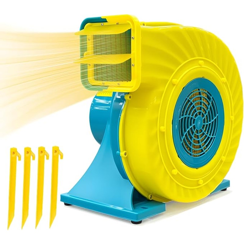 Bounce House Blower High Power Inflatable Air Blower, IPX4 Waterproof, 110-120V, 6 Stakes-1HP 750W
