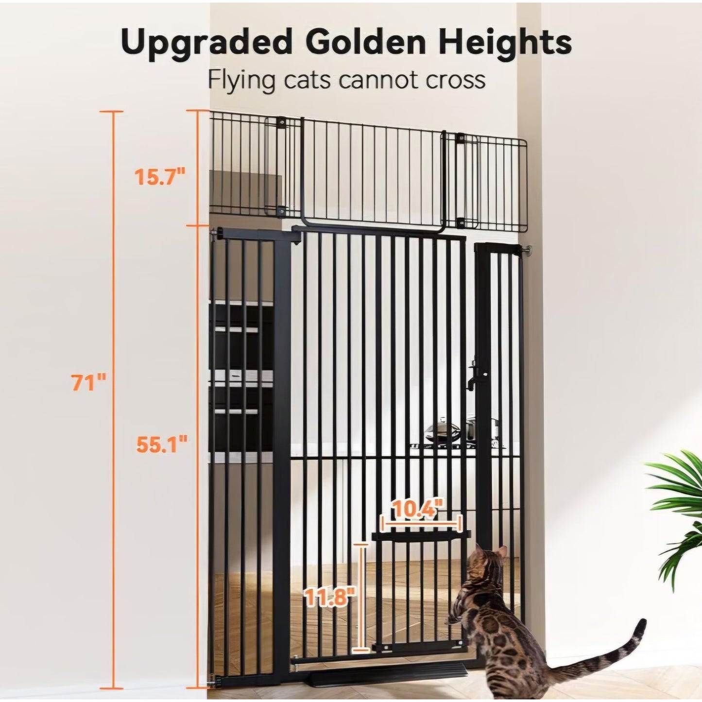 COMOMY 71" Extra Tall Pet Gate, 29.5-40.6" Wide with Adjustable Cat Door