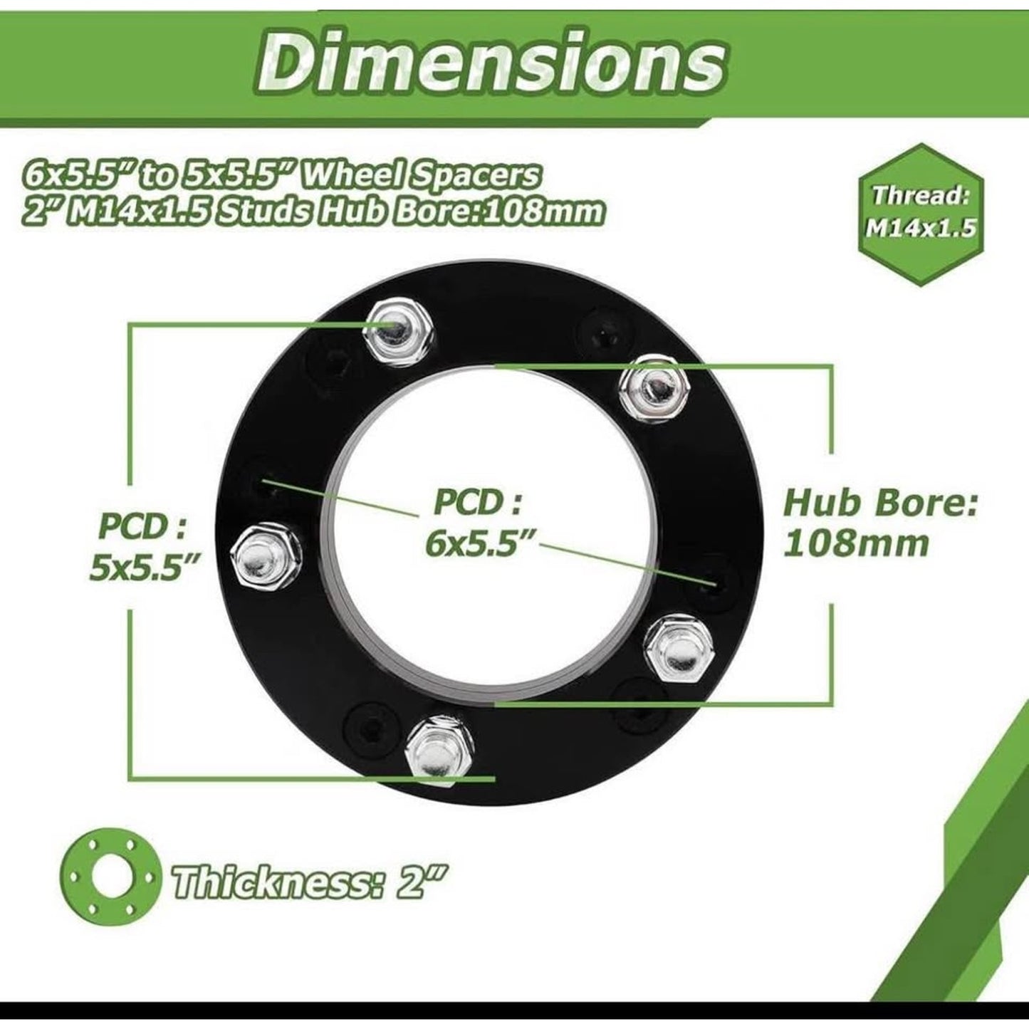 YIZBAP 2PCS 6x5.5 to 5x5.5 Wheel Adapters for Ram 1500 F150 Wheels on Silverado 1500 Tacoma Vehicle,