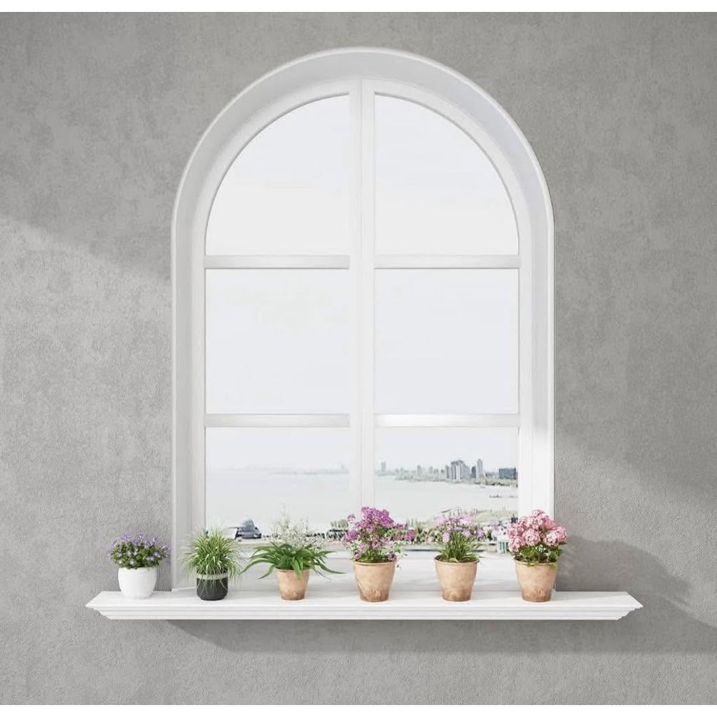 WELLAND White Finished 48 inch Pine Wood Fireplace Mantel Shelf Wall Mounted,Corona Crown Molding