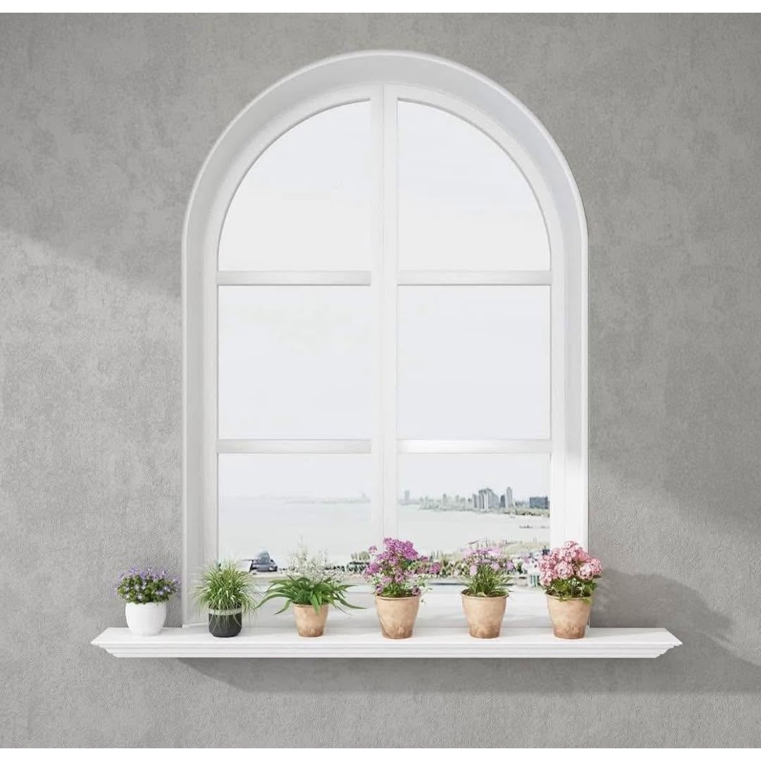 WELLAND White Finished 48 inch Pine Wood Fireplace Mantel Shelf Wall Mounted,Corona Crown Molding