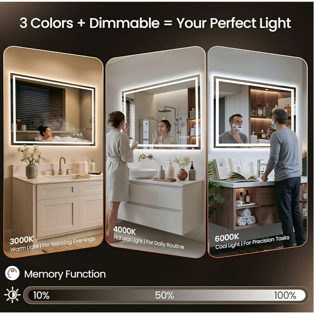 48X48 LED Bathroom Mirror with Lights, Anti-Fog, Backlit + Front Lit, Lighted Bathroom Vanity Mirro