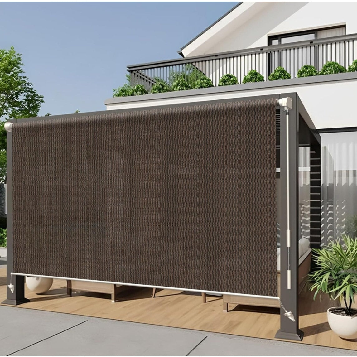 HENG FENG Outdoor Roller Shade 6'(W) x6'(H) Cordless Exterior Roller Shade Patio Shades Roll up Outdoor Blinds for Patio Porch Gazebo Pergola,Mocha