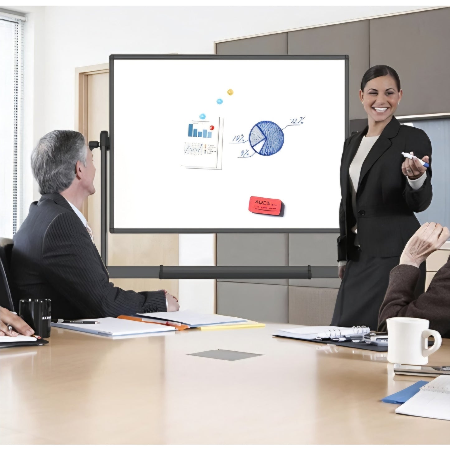 VIZ-PRO Double-Sided Magnetic Mobile Whiteboard, 48 x 36 Inches