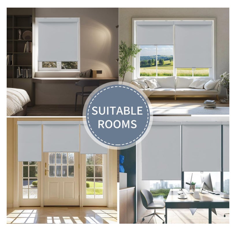 SHADEMOON Blackout Cordless Roller Window Shades,Grey,13" W x 72" H Free-Stop System with Valance