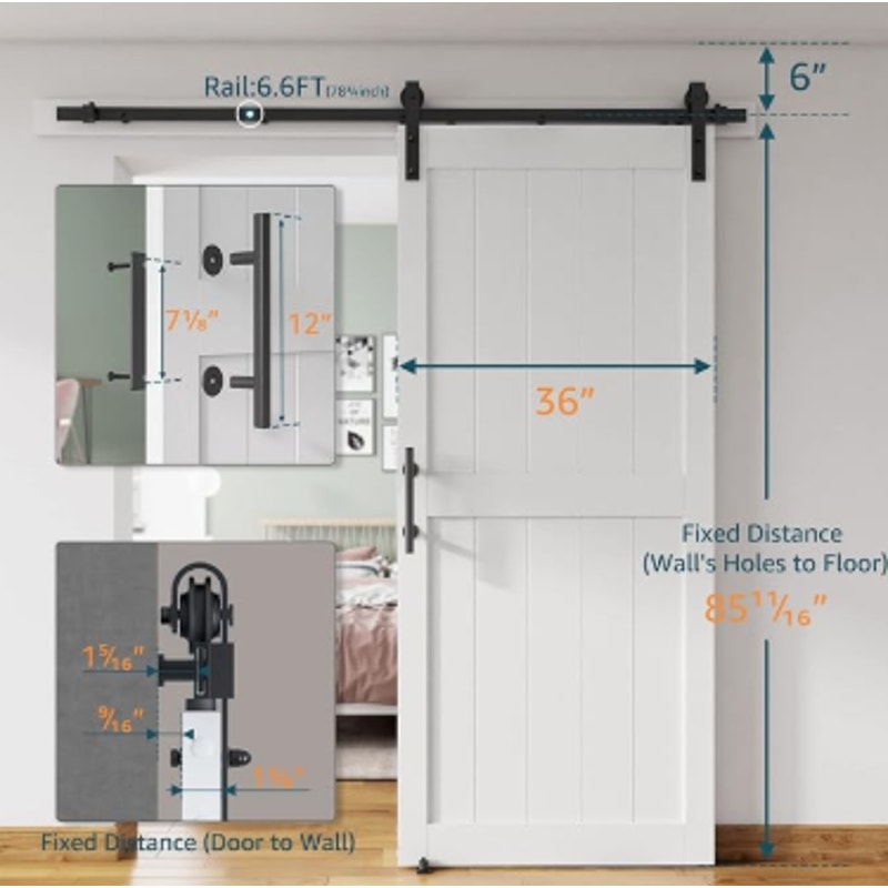 36''x84'' Sliding Barn Door with 6.6 Ft Barn Door Hardware Kit