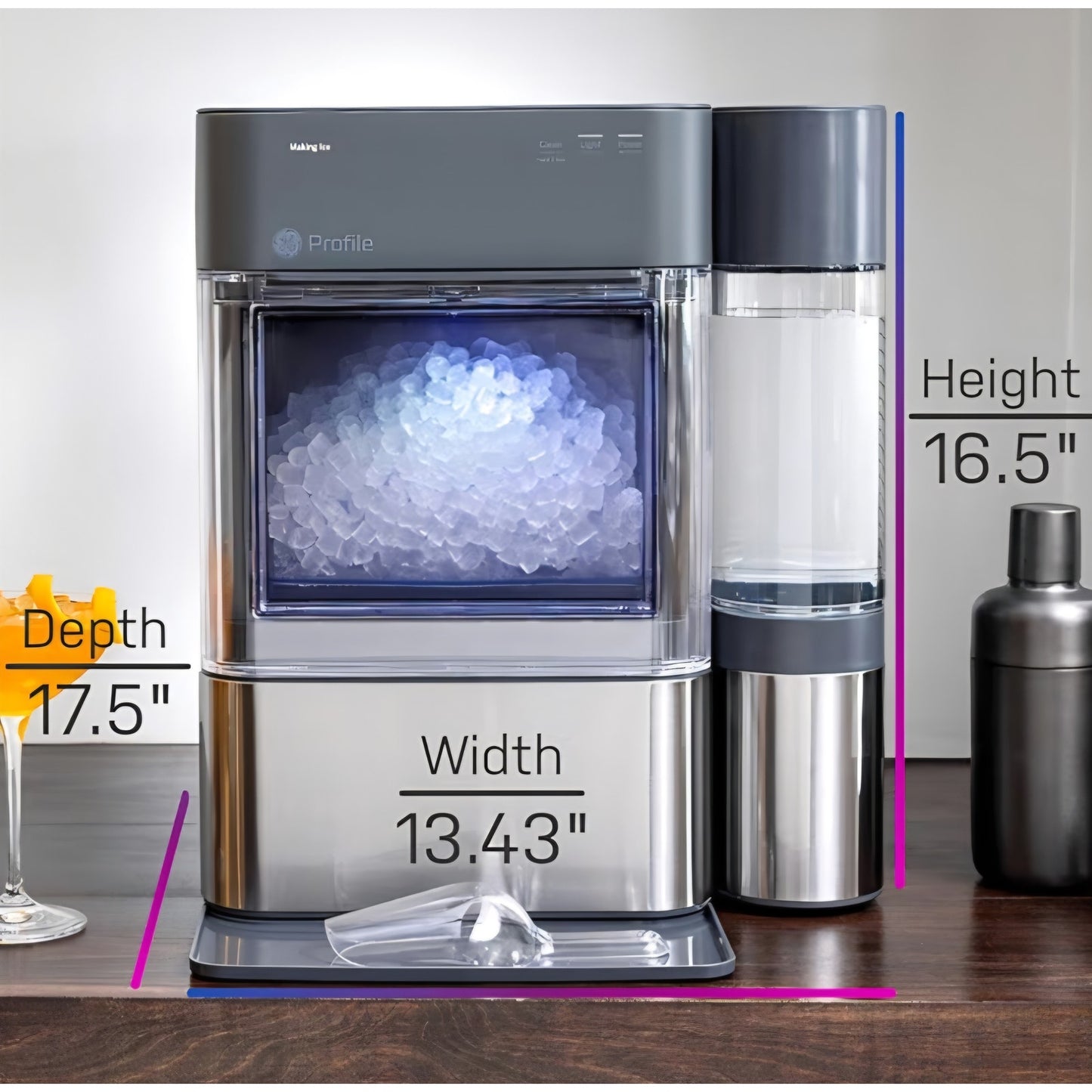 GE Profile Opal 2.0 XL Countertop Nugget Ice Maker, 1 Gallon Side Tank, 38 lbs/day, Soft Pellet Ice