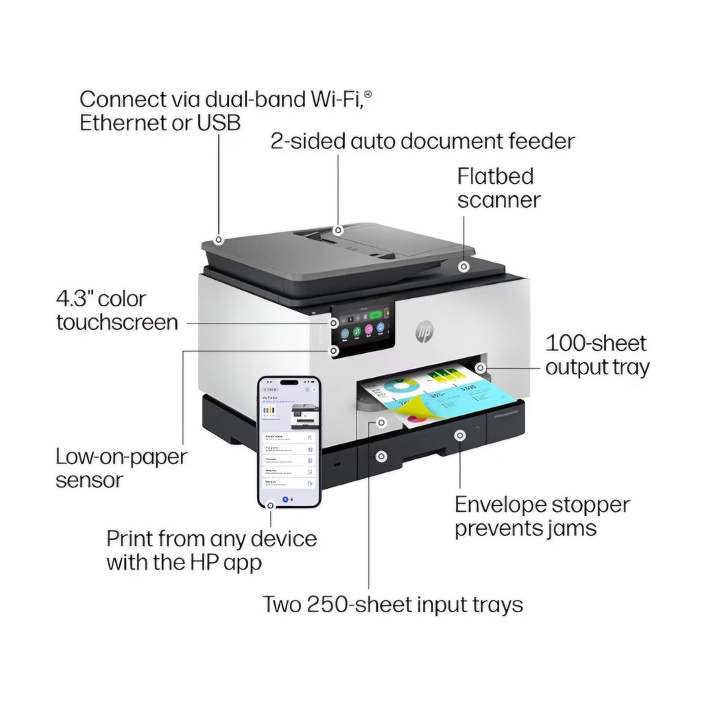 HP OfficeJet Pro 9135 Wireless All-in-One Color Inkjet Printer, Print, Scan, Copy, Fax, ADF, Duplex