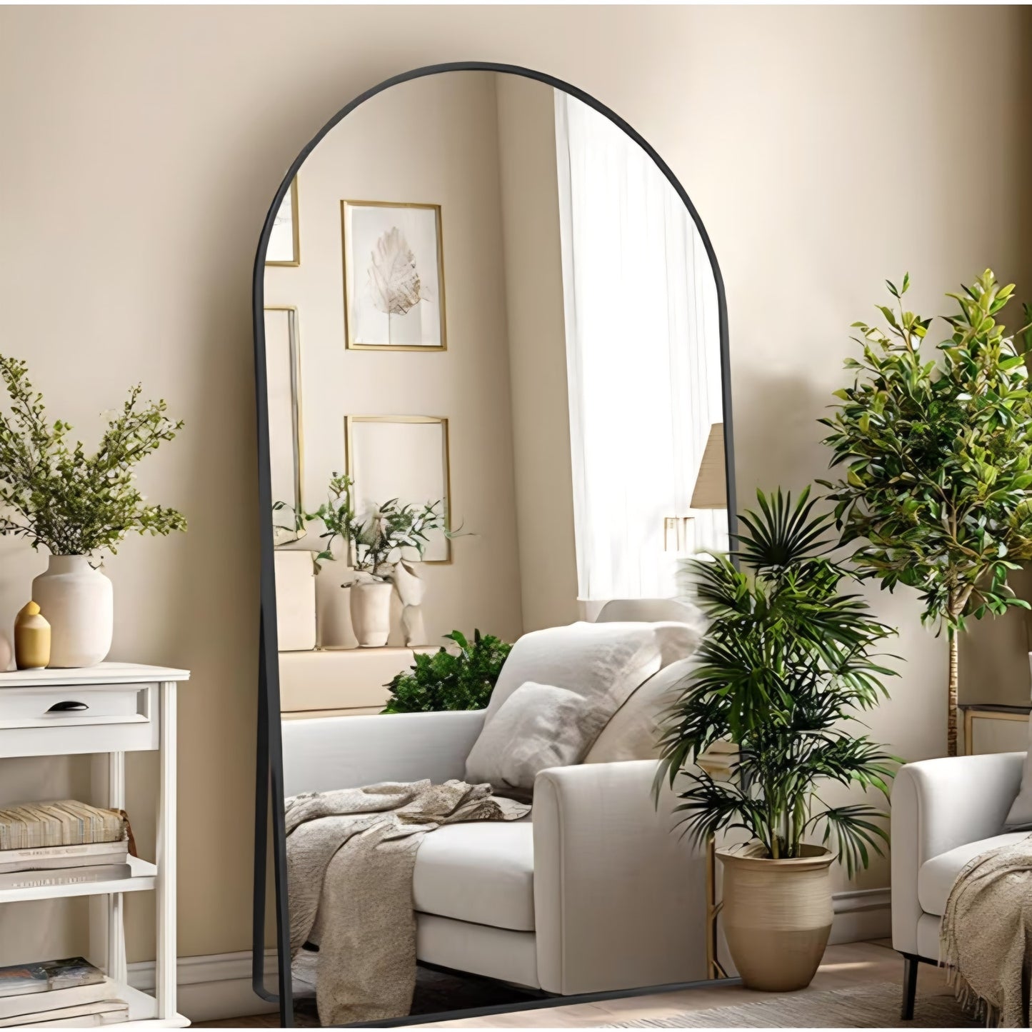76.4"x37" Arch Full Length Mirror, Large Floor Full Body Tempered Mirror with Aluminum Alloy
