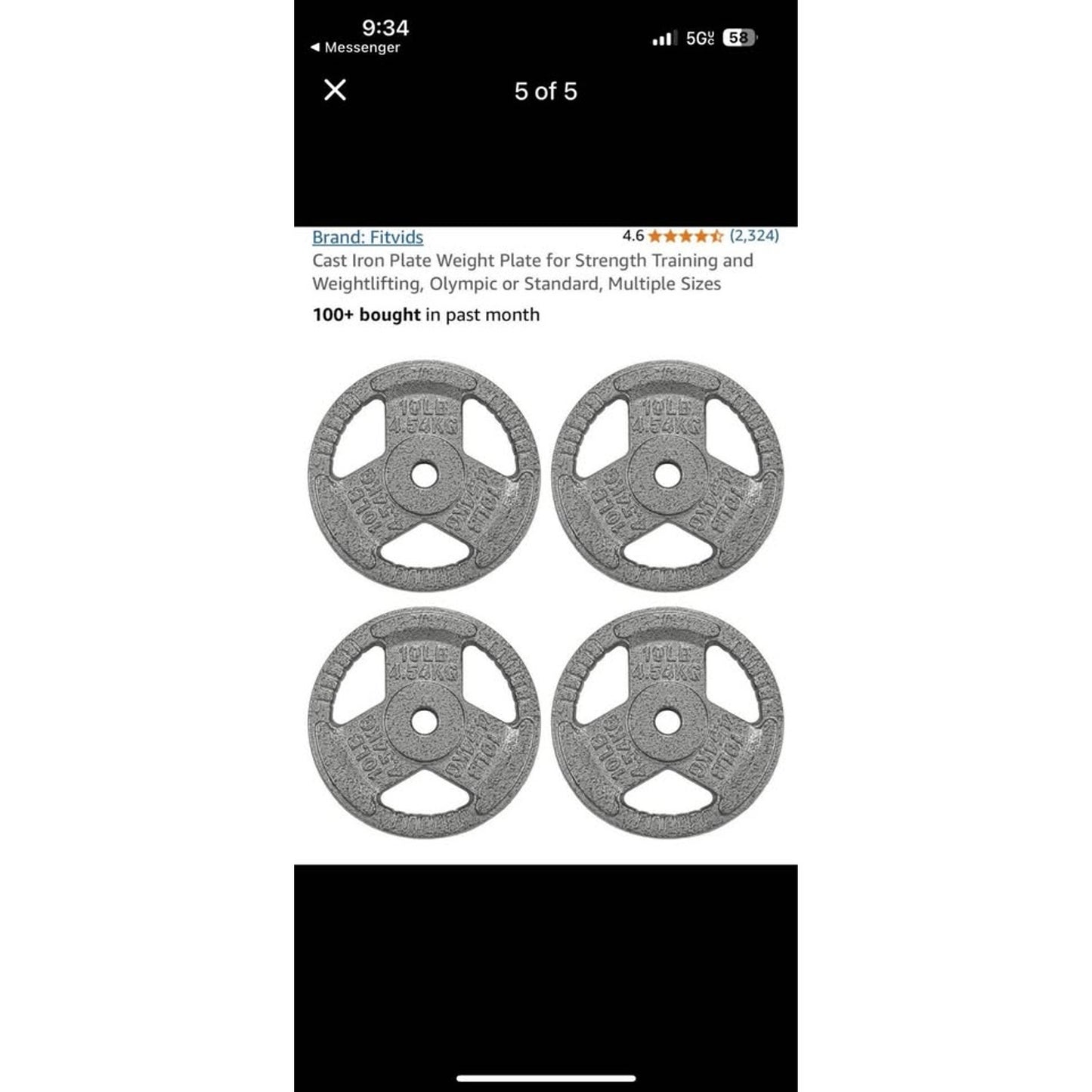 1” Cast Iron Plate Weight Plate for Strength Training and Weightlifting Set of 4