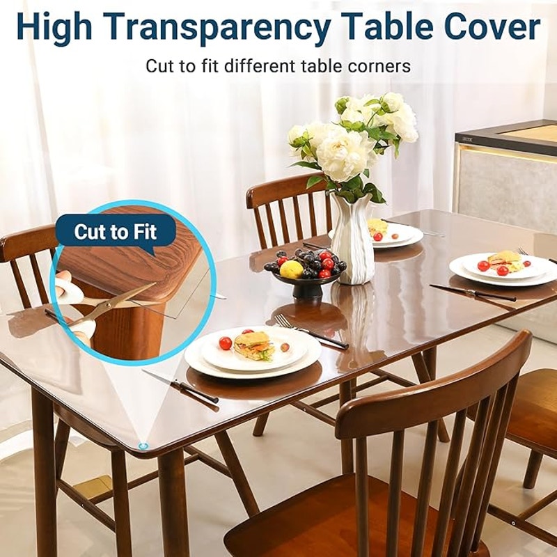 Clear Round Table Cover Protector 60 Inch, 1.5mm Transparent Plastic Waterproof, FDA Compliant