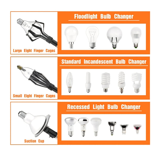 26FT Reach Light Bulb Changer for High Ceilings, Light Bulb Changer with Baskets and suction