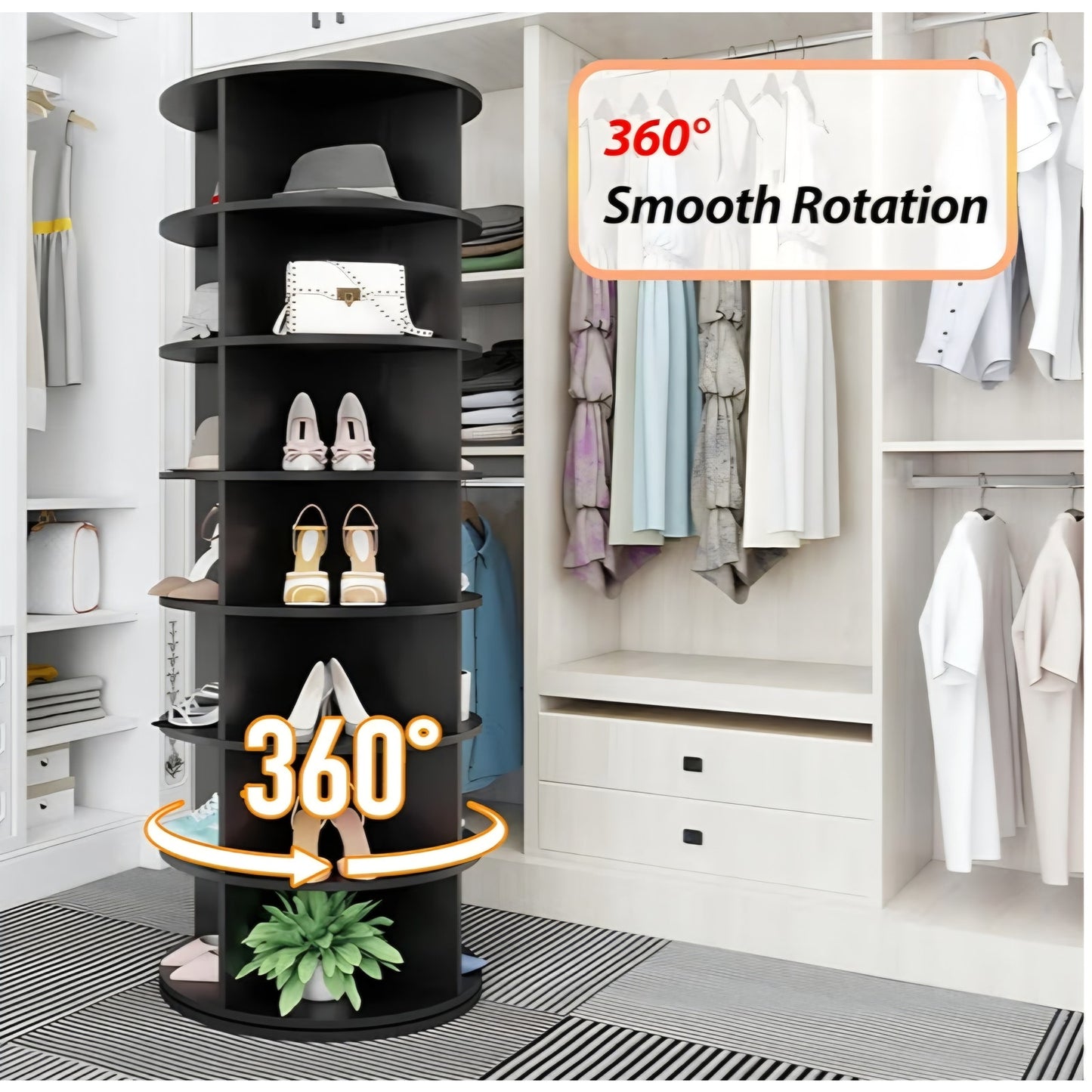 Rotating Shoe Rack, 7-Tier Spinning Shoe Rack, Free Standing Rotating Shoe Rack Tower 360°