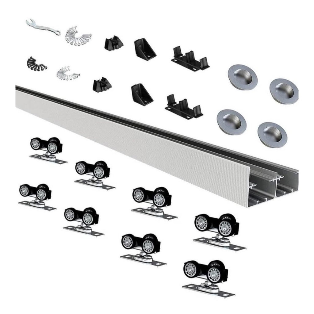JUBEST 8FT/96" Bypass Door Hardware,Heavy Duty Aluminum Sliding Closet Door Hardware Set