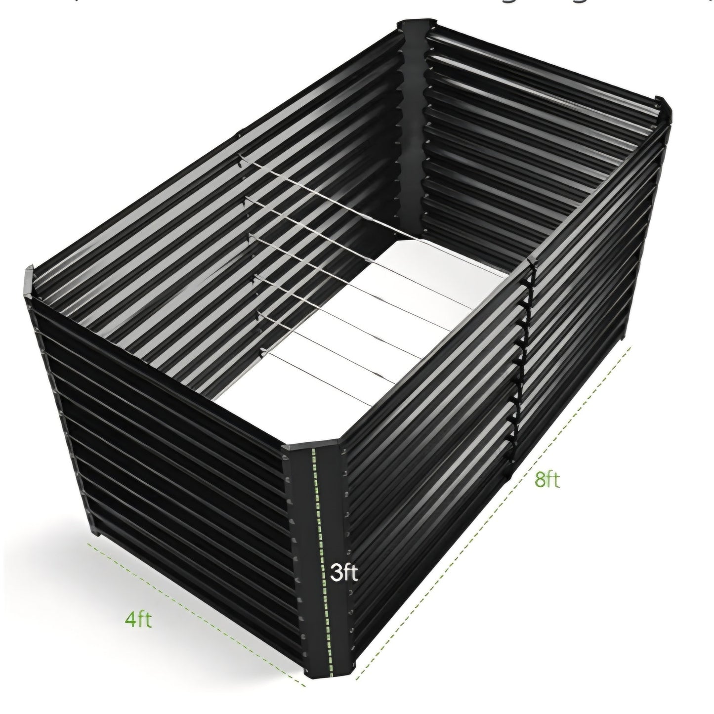 Land Guard 8x4x3ft Rectangular Galvanized Raised Garden Beds, Large-Capacity Metal Planter Box