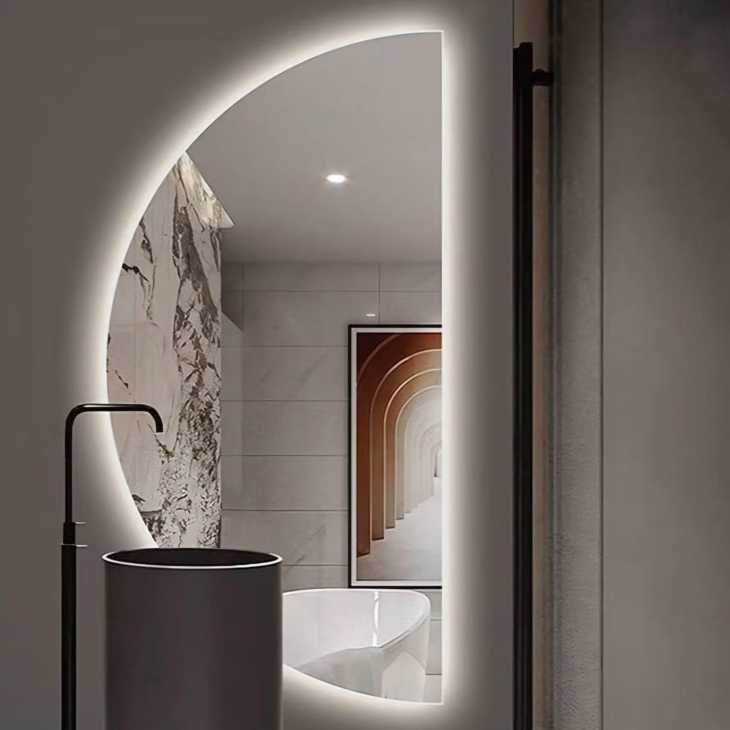 47in Half Moon LED Mirror for Bathroom,Semi Circle Wall Mirror,Smart Mirror