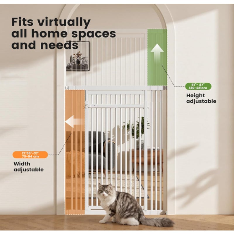 Extra Tall Cat Gate 51"-87" Height Adjustable Pressure Mounted 4 Extensions