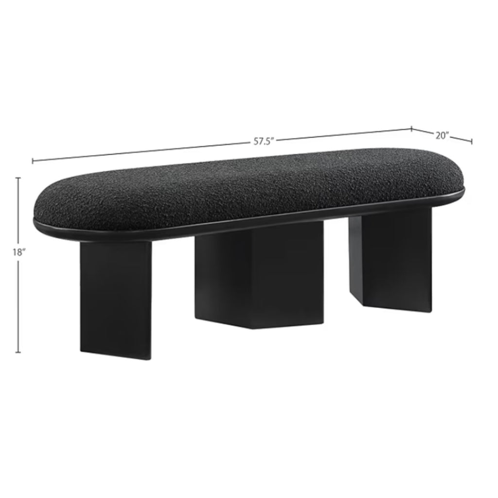 Bench with Luxurious Black Boucle Fabric and Rich Solid Wood with Rich Finish