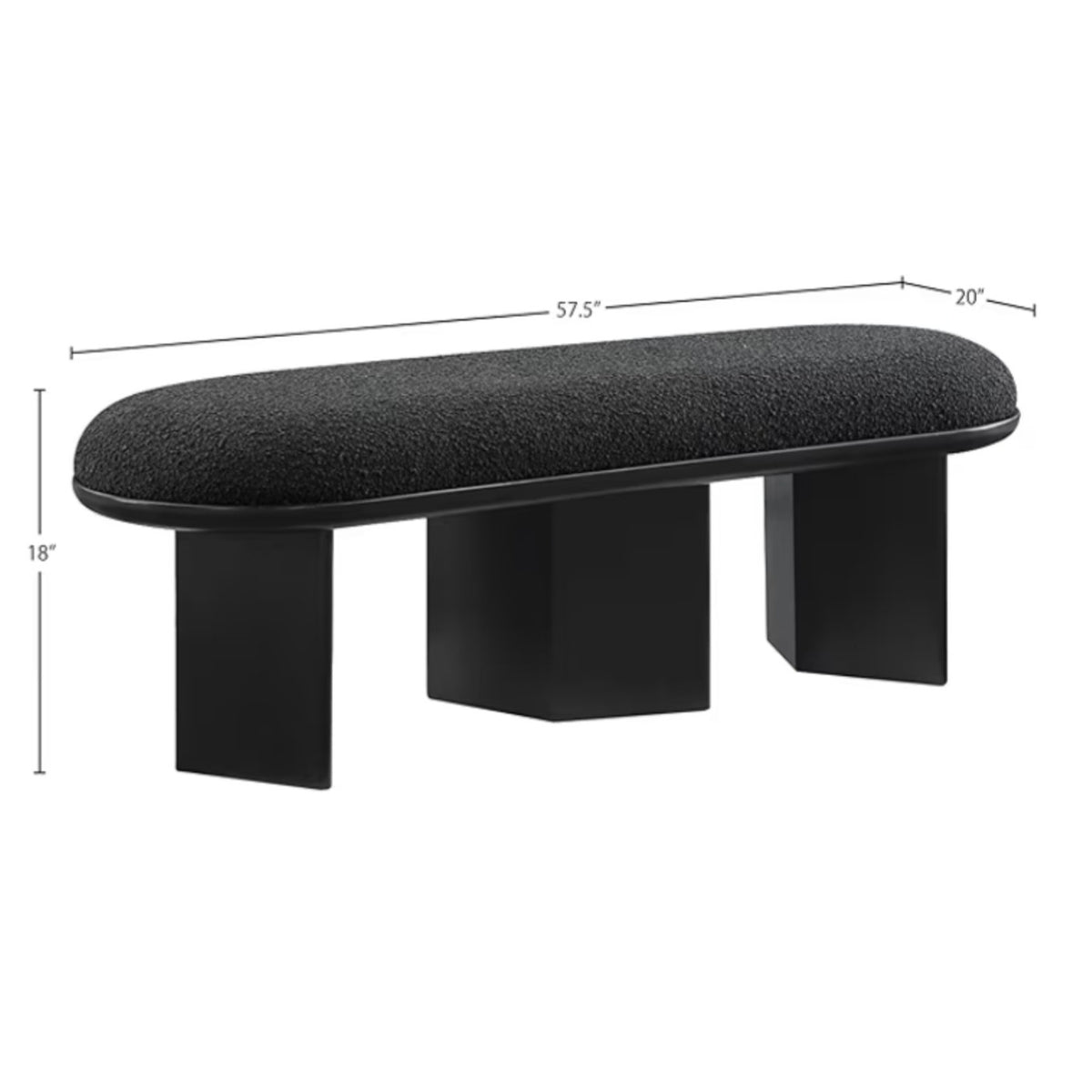 Bench with Luxurious Black Boucle Fabric and Rich Solid Wood with Rich Finish