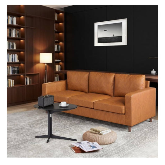 Leather Sofa, 85" Mid-Century Modern Couch, 3-Seater Sofa