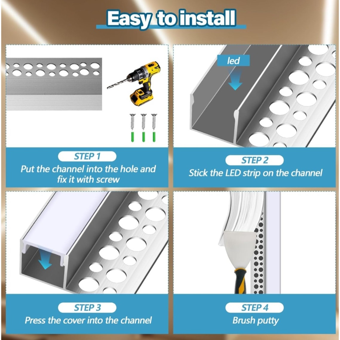 8 Pcs 6.6ft/ 2 Meter Plaster in LED Channel Trimless Single Sided LED Diffuser Channel Recessed